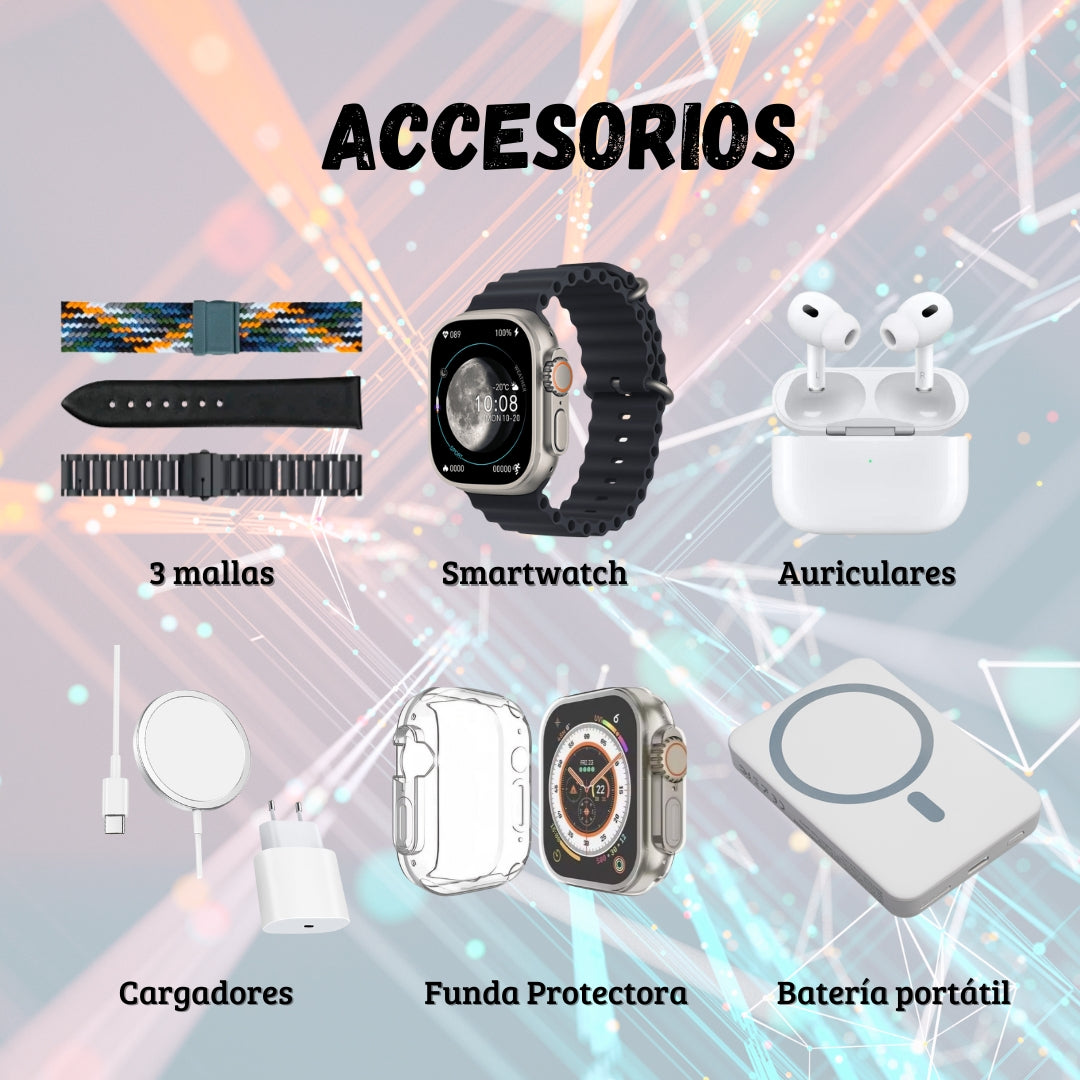 Ultra 3 Extreme Suit – Smartwatch + Audífonos + Carga Inalámbrica (Todo en Uno)