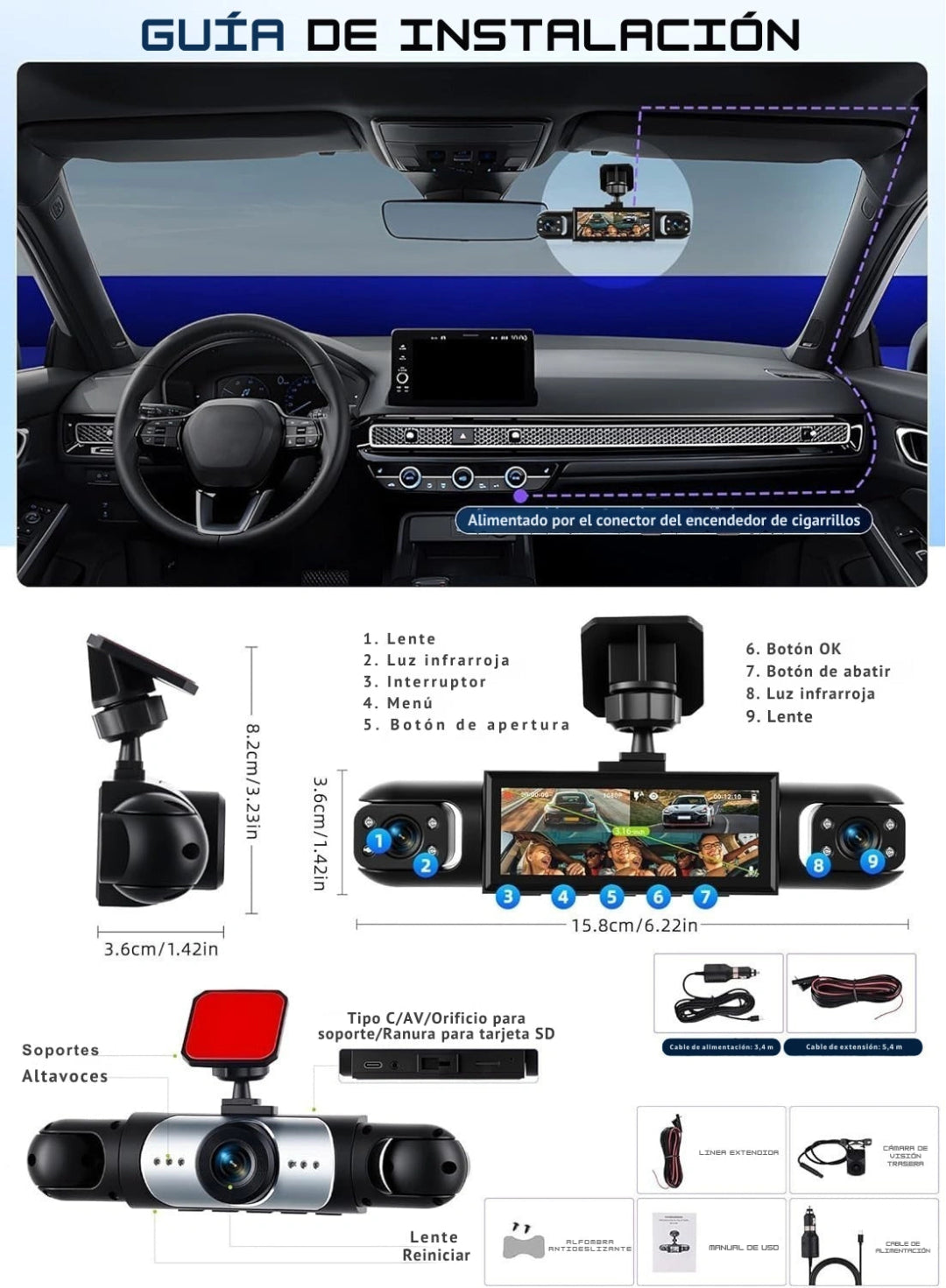 Camará para Autos 4 en 1 Full HD 360° - Grabación Total de tu vehiculo