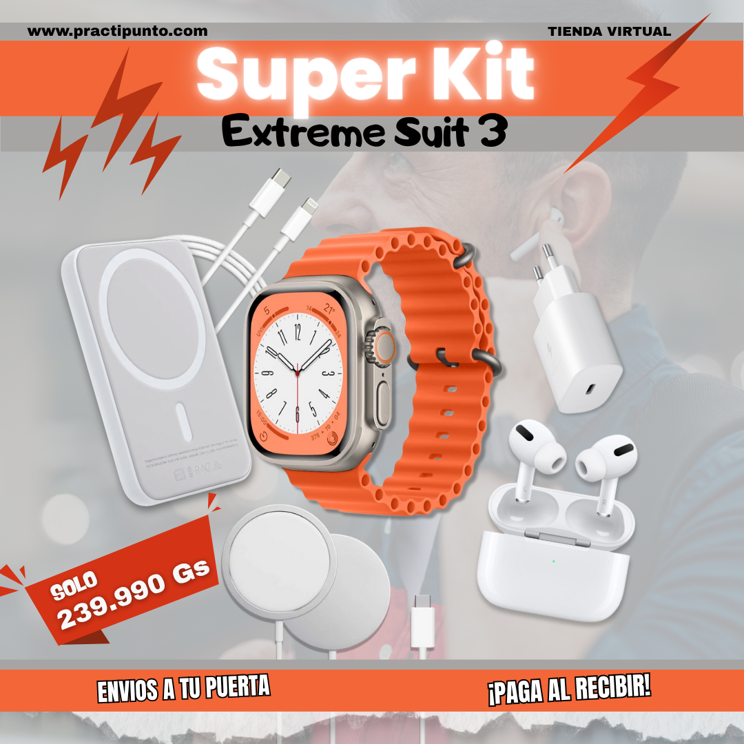 Kit Extreme Suit 3 – Smartwatch + Audífono + Carga Inalámbrica y más