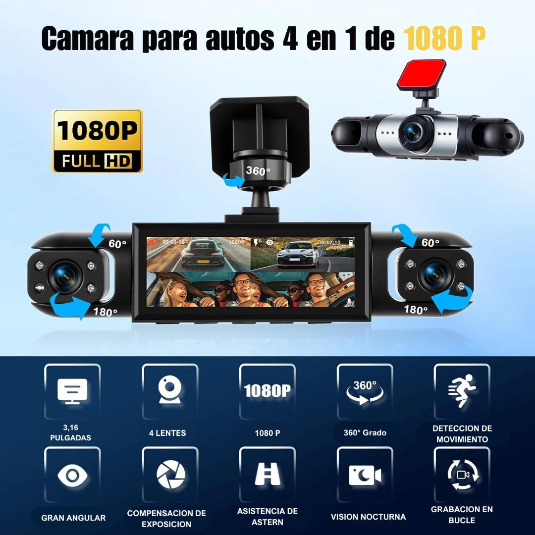 Camará para Autos 4 en 1 Full HD 360° - Grabación Total de tu vehiculo