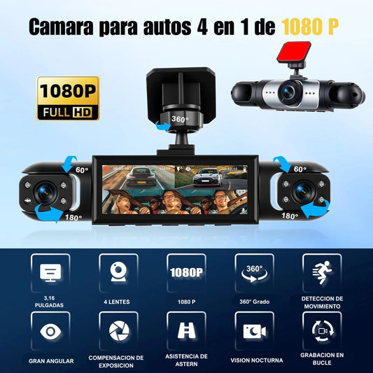 Camará para Autos 4 en 1 Full HD 360° - Grabación Total de tu vehiculo