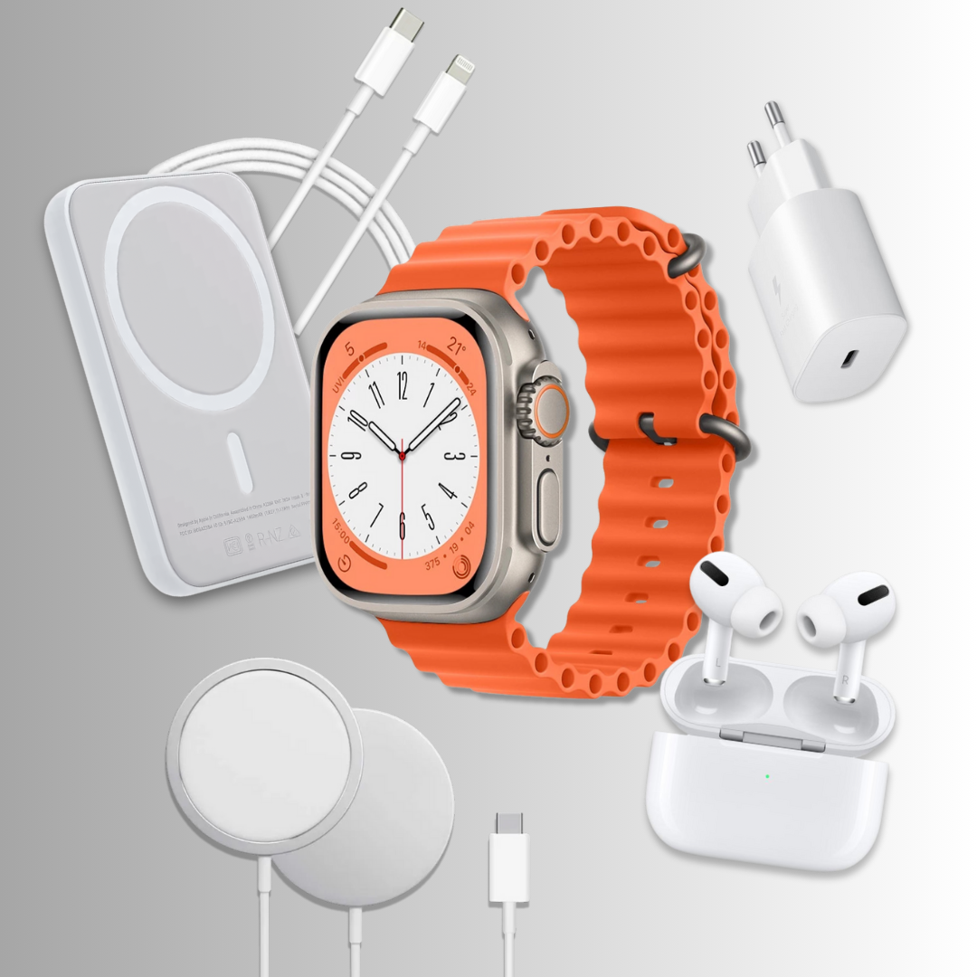 KIT SMARTWACH + AUDIFONO + CARGA INALAMBRICA Y MAS