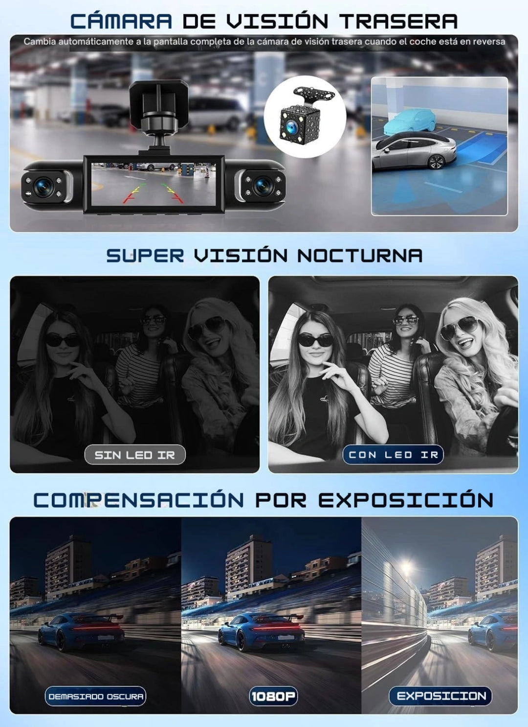 Camará para Autos 4 en 1 Full HD 360° - Grabación Total de tu vehiculo