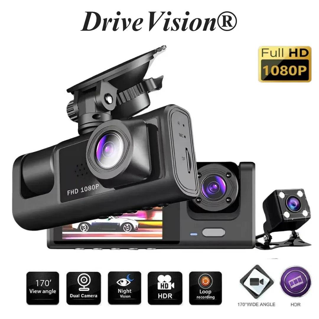 Cámara para Auto HD 3 en 1 - Grabación Adelante, Atrás e Interior